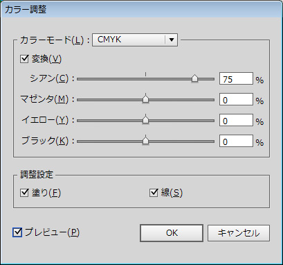 黄色から緑色へ変換する